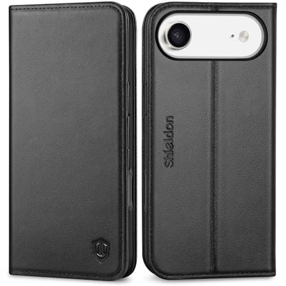 SHIELDON Genuine Leather Wallet Case for iPhone Air 6.5" 2025, Black | Magnetic Closure, RFID Blocking, Credit Card Holder, Kickstand, Folio Design, Shockproof TPU Phone Cover - color: Black