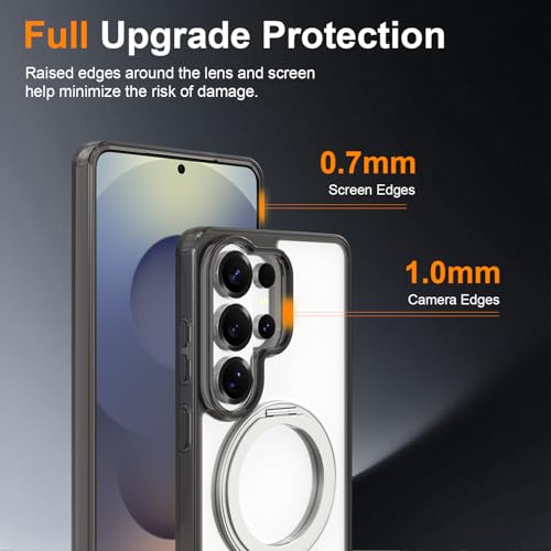 Magnetic Case for Samsung Galaxy S26 Ultra 5G Phone 2026 | with Rotating Kickstand | Non-Yellowing Transparent Clear | Slim Thin | Wireless Charging | Shockproof Protection (Black) - color: Black, size: S26 Ultra
