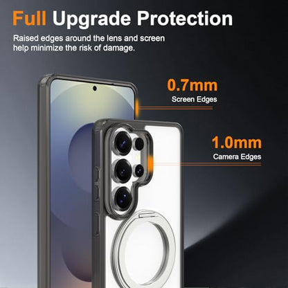 Magnetic Case for Samsung Galaxy S26 Ultra 5G Phone 2026 | with Rotating Kickstand | Non-Yellowing Transparent Clear | Slim Thin | Wireless Charging | Shockproof Protection (Black) - color: Black, size: S26 Ultra