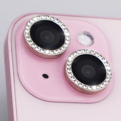 Camera Lens Protector for iPhone 15/15 Plus/14/14 Plus Bling Diamond Metal Ring Rhinestone Tempered Glass Lens Cover Accessories (Silver) - color: Silver