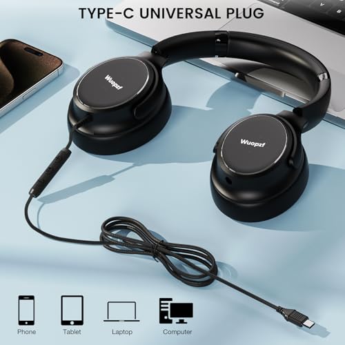 USB C Wired Over-Ear Headphones with Microphone - color: New Black