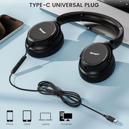USB C Wired Over-Ear Headphones with Microphone - color: New Black