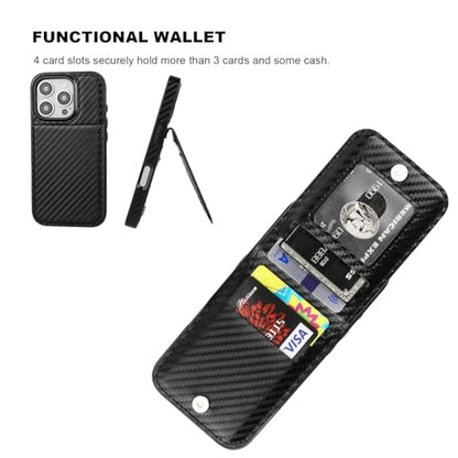 KIHUWEY for iPhone 16 Pro Wallet Case Card Holder Kickstand, Carbon Black | Credit Card Slots, PU Leather, Magnetic Clasp, Flip Heavy Duty Protection Cover for Men and Women - color: Carbon Black