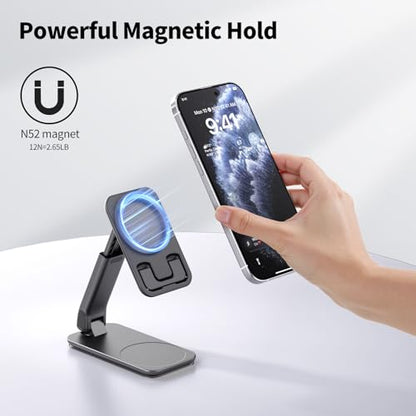 iWALK Magnetic Cell Phone Stand for Desk, Angle and Height Adjustable Mobile Phone Holder, Foldable Magnet Stand for iPhone 17 16 15 14 13 12 Pro Max and iPad, Cell Phone Holder for Samsung, Black - color: Black