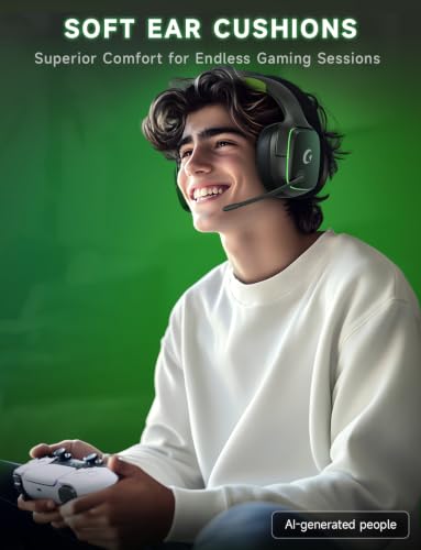 Gvyugke 2.4GHz Wireless Gaming Headsets for PS5, PS4, PC, Black Green - color: Black Green