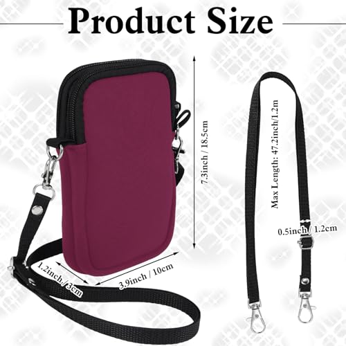 Phone Sock 2 Layers, Waterproof Neoprene Phone Pouch with Strap, Universal Shock & Impact Resistant Bag for Smartphone, Compact Sleeve Case fit to 7" for Travel Hiking, Gift for Men Women, Berry