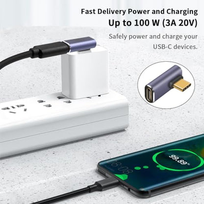 Poyiccot USB C Right Angle Adapter 40Gbps, 8K@60Hz, 100W, USB C 90 Degree Adapter, Right Angle Type C Male to Female Extender Thunderbolt 4 Connector for iPhone/PC/Galaxy S23, 2-Pack - style: usb c middle angle