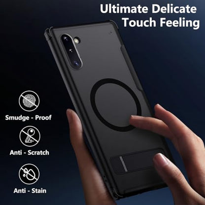 TIANNIUKE Magnetic Case for Samsung Galaxy Note 10,Compatible with MagSafe,Adjustable Kickstand,Translucent Matte Anti-Fingerprint,Shockproof Protective Phone Case - color: Kickstand Black, size: Galaxy Note 10