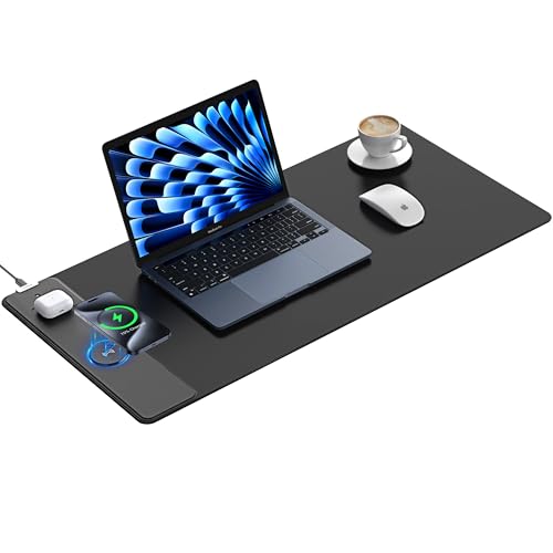 TopMade Wireless Charging Mouse Pad, 31.5"x15.75" XXL Large Desk Pad - color: Black-31.5"x15.8"