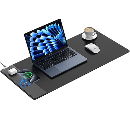 TopMade Wireless Charging Mouse Pad, 31.5"x15.75" XXL Large Desk Pad - color: Black-31.5"x15.8"