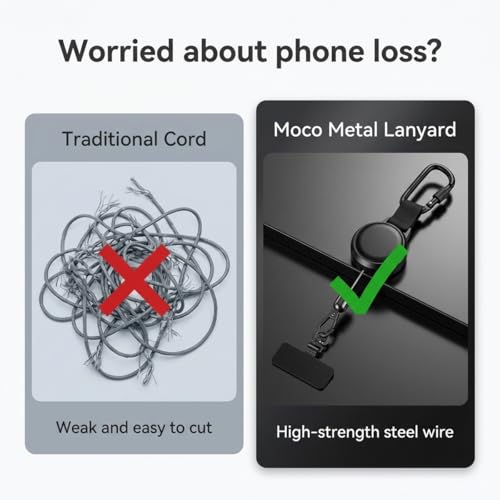 2Pack Anti theft Phone Tether, Retractable Phone Lanyard with Steel Cable, Locking Carabiner & 360° Swivel, Universal Phone Tether Tab for Outdoor Skiing Hiking Climbing Fishing, Black
