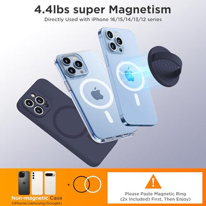 Upgraded Magnetic Phone Grip, Liquid Silicone Soft and Portable, Removable Finger Loop Ring Grip Holder for iPhone, Strong Magnetic Attraction, Compatible with MagSafe Phone Case, Midnight Blue - color: Midnight Blue