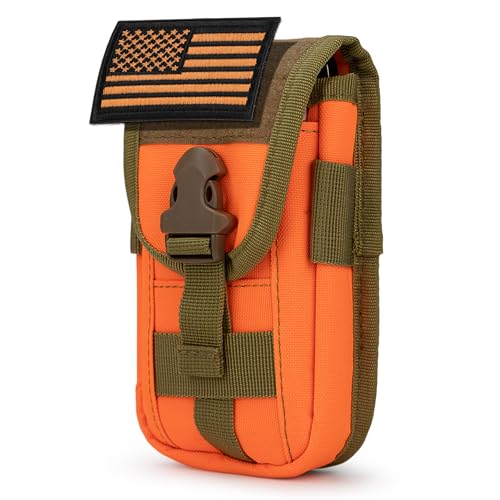 Tactical Phone Holster Pouch, Smartphone Pouch Phone Case Molle Gadget Bag Molle Attachment Belt Holder Waist Bag for 4.7"-6.9" with US Flag Patch for iPhone 17 Pro/16 Pro/15 Pro - color: Orange