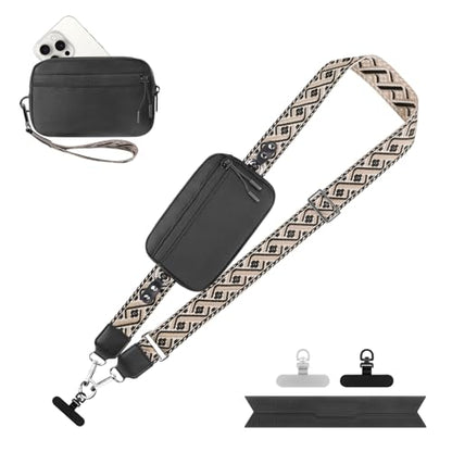 YFWE Clip and Go Strap for Phone with Wallet Crossbody, Adjustable Phone Lanyard with Detachable RFID Wristlet Wallet, Pattern Strap - Black (L) - color: Black-pattern Strap, size: Large