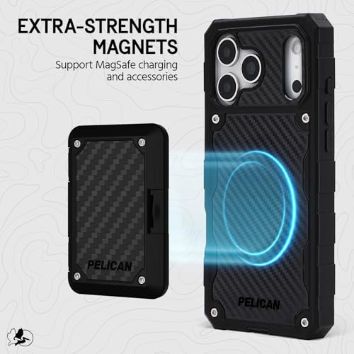 Pelican Shield iPhone 17 Pro Max Case - Rugged MagSafe Phone Case - Carbon | Magnetic Phone Case w/24ft Military Grade Drop Protection - Phone Cover w/ Belt Clip Holster Kickstand for iPhone 17 Pro Max - color: Carbon - Pro Max, style: iPhone 17 Pro Max