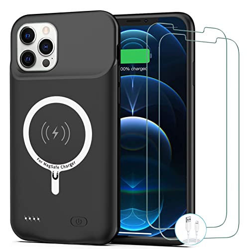 Battery Case for iPhone 12 Pro Max, [12000mAh] Enhanced Portable Protective Qi Wireless Charger Case Battery Pack with CarPlay Wireless Charging Case Compatible for iPhone 12 Pro Max (6.7 inch)-Black - size: iPhone 12 Pro Max