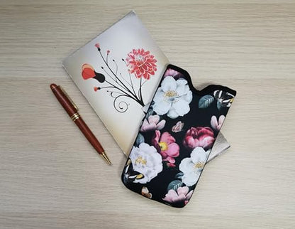 Tainada Neck Cellphone Sleeve Carrier w/Belt Loop (Black Floral Butterfly) - color: Black Floral Butterfly