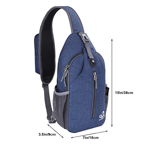 WATERFLY Crossbody Sling Backpack Sling Bag Travel Hiking Chest Bag Daypack | Small Hiking bag,Multi-compartment storage,Water-resistant,Breathable back pad,Reversible adjustable shoulder strap - color: Navy Blue