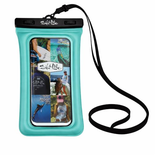 Salt Life Floating Waterproof Phone Case– IPX8 100% Waterproof Phone Case that Floats in Water, Universal Phone Dry Bag with Touchscreen Clear Window, Secure Seal Closure & Lanyard (Turquoise) - color: Turquoise