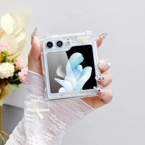 Compatible with Samsung Galaxy Z Flip 6 Case/Flip 7 FE Case Flower | Clear Dried Pressed Flowers Women Girls Soft TPU Shockproof Phone Cover - color: TPU/Flower white, size: Samsung Galaxy Flip 6/Flip 7 FE