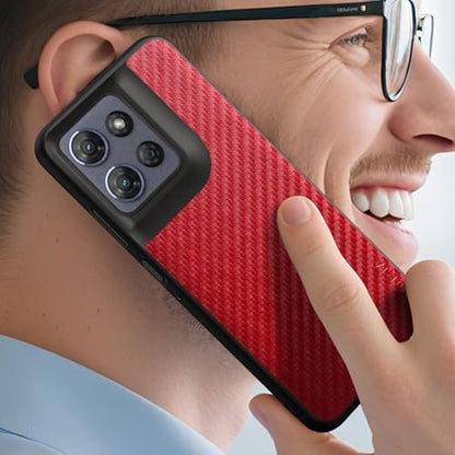 Case for Motorola Moto G Power 2025 Carbon Fibre Texture Shockproof Slim Case Non-Slip Full Body Protective Phone Case (Red, for Moto G Power 2025) - color: Red Power 2025