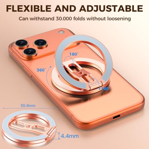 Magnetic Phone Ring Grip for MagSafe Dual-Sided Magnet Cell Phone Grip Stand Finger Ring Holder Compatible with iPhone 17/16/15/14/13 Pro Max Plus, for Mag Car Mounts (Rose Gold) - color: Rose Gold