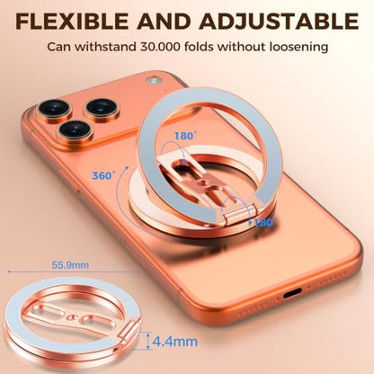 Magnetic Phone Ring Grip for MagSafe Dual-Sided Magnet Cell Phone Grip Stand Finger Ring Holder Compatible with iPhone 17/16/15/14/13 Pro Max Plus, for Mag Car Mounts (Rose Gold) - color: Rose Gold