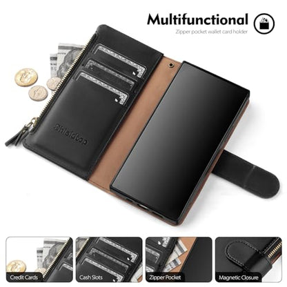 Shieldtop Compatible with Samsung Galaxy S23 Ultra 5G Wallet Case with Card Holder,Women Men RFID Blocking PU Leather Phone Case Flip Protective Cover Wrist Strap Zipper Credit Card Slots,Black - color: Black, size: Galaxy S23 Ultra - 6.8"