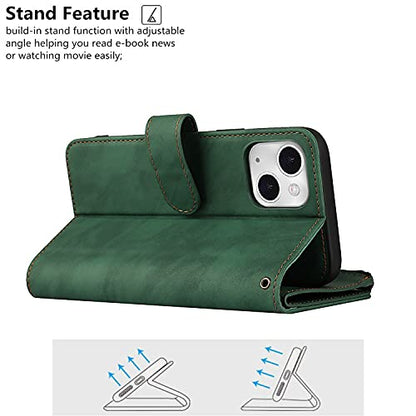 iCoverCase Compatible with iPhone 13 Wallet Phone Case with Card Holder, PU Leather Zipper Pocket Magnetic Detachable Flip Case with Wrist Strap (Green) - color: Detachable--Green