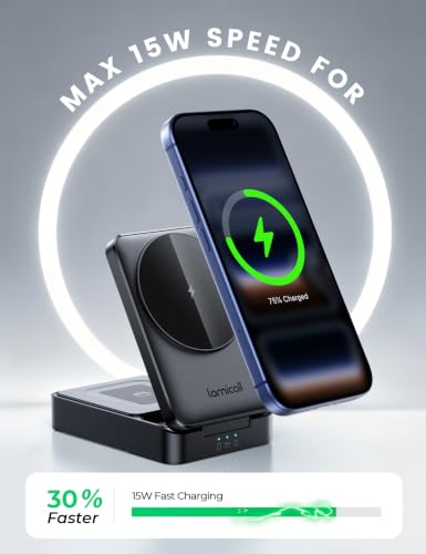 Lamicall Magnetic 3 in 1 Foldable Charging Station for Apple MagSafe - color: Black