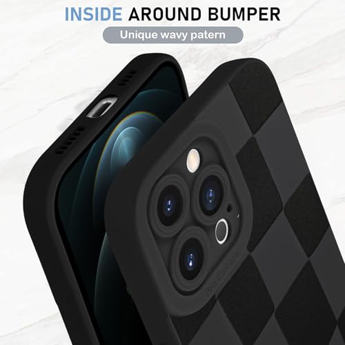 KANGHAR Compatible with iPhone 12 Pro Max Case Checkered -Black | Silicone Cute Pattern, Camera Protection Soft Slim Phone Case for Girls Women - color: Black, size: iPhone 12 Pro Max