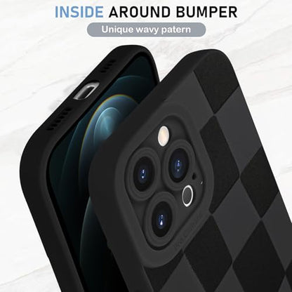 KANGHAR Compatible with iPhone 12 Pro Max Case Checkered -Black | Silicone Cute Pattern, Camera Protection Soft Slim Phone Case for Girls Women - color: Black, size: iPhone 12 Pro Max