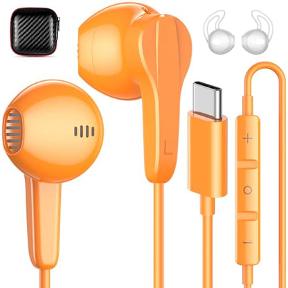 USB C Headphones Magnetic Wired Earbuds with Mic Volume Control 4ft Orange - color: Orange