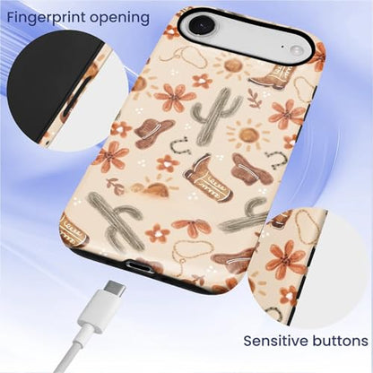 ZHEGAILIAN Case Compatible with iPhone 17 Air,Hybrid 2-Layer Hard Shell for Girl Boy Women Men,Denim Boots Cactus - color: Denim boots cactus, size: iPhone 17 Air