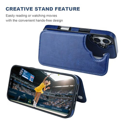 ONETOP for iPhone 17 Wallet Case with Credit Card Holder,Blue | Kickstand,ID/Cash Holder,Case Wallet with Card Slots,Double Magnetic Clasp,Durable PU Leather Shockproof Cover for Women Men - color: Blue