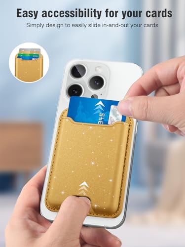 TopMade for Magsafe Wallet, 4 Card Holder, Strongest Magnetic Phone Wallet - color: Glitter Yellow