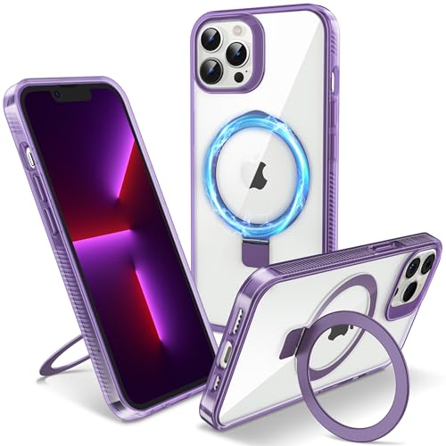 Magnetic Case for iPhone 13 Pro Max - [Built-in Invisible Stand] [Compatible with MagSafe] [Military Grade Drop Protection] Anti-Yellowing Hard Back Silicone Edge Cover, 6.7", Clear Purple - color: Clear Purple, size: iPhone 13 Pro Max 6.7''