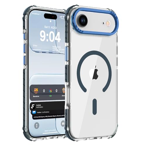 DEERLAMN Strong Magnetic Case for iPhone Air 6.5-Inch,[Compatible with Magsafe][Military Grade Drop Protection] Clear Slim Shockproof Protective Phone Cover-Transparent+Blue - color: Transparent+Blue, size: for iPhone Air 6.5-Inch