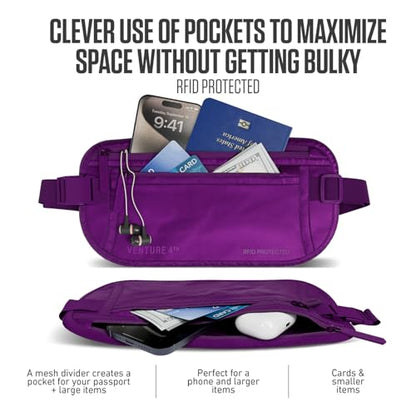 VENTURE 4TH Travel Money Belt, RFID Blocking Passport Holder - Sleek Purple - color: Sleek Purple