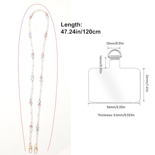 Phone Chain Crossbody Pearl Strap,Pearl Beaded Chain Shoulder Crossbody Lanyard with Phone Tether Patches Compatible with Most Phones Bag Purse (F) - color: F