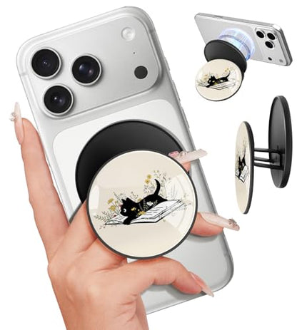 Magnetic Phone Grip, Cute Finger Grip Phone Stand, Black Cat - color: Black Cat