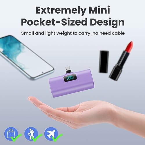 [2-Pack]Portable Charger for iPhone 16/15 Series,5200mAh PD USB C Power Bank Built-in USB-C Connector,Battery Pack Compatible with iPhone 16/16 Plus/16 Pro/16 Pro Max/15 Series,Android (Pink+Purple) - color: Pink+Purple