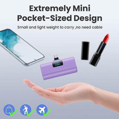 [2-Pack]Portable Charger for iPhone 16/15 Series,5200mAh PD USB C Power Bank Built-in USB-C Connector,Battery Pack Compatible with iPhone 16/16 Plus/16 Pro/16 Pro Max/15 Series,Android (Pink+Purple) - color: Pink+Purple