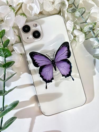Butterfly Mobile Phone Grip, Clear Cell Phone Stand,Cell Phone Charms Accessory, Collapsible Handle Grip Holder for Kindle - color: Purple