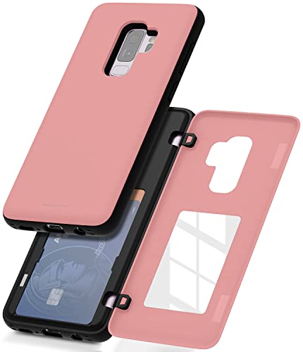 GOOSPERY Magnetic Door Bumper Compatible with Galaxy S9 Plus, Card Holder Wallet Case Easy Magnet Auto Closing Protective Dual Layer Sturdy Phone Back Cover - Pink - color: Pink, size: Galaxy S9 Plus