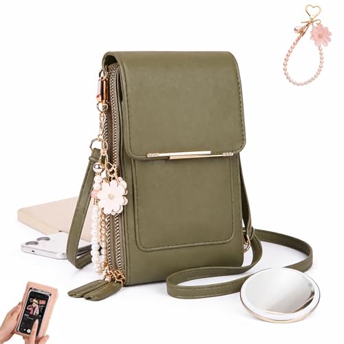 Touch Screen Phone Crossbody Bag, Waterproof PU Leather with Adjustable Shoulder Straps, for Women Outdoor, Travel - color: Green