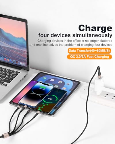 SIQIWO Multi USB C Cable Fast Charging 4FT/2 Pack, 4 in 1 Charger Cord - color: Black