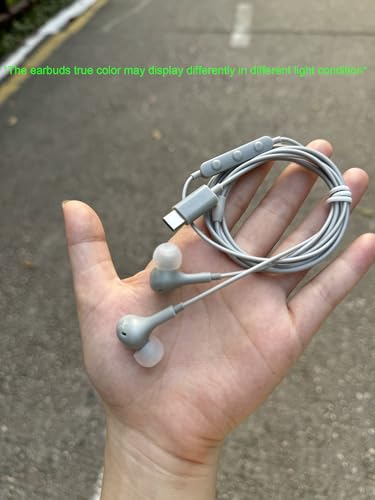 USB C Headphones for iPhone 18 Pro Max 17 16 15/Galaxy S26 FE Wired Earbuds - color: Sky-Grey
