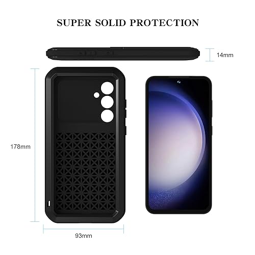 LOVE MEI Military Rugged Case for Samsung Galaxy S23 Fe, with Tempered Glass Screen Protector, Shockproof Dustproof Scratch Proof Hybrid Metal and Silicone Gel Heavy Duty Full Body Cover Black - color: Black