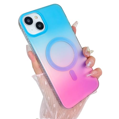 Cute Case for iPhone 15 Case, Iridescent Blue & Pink | Compatible with Magsafe, Aesthetic Girly Matte Glitter Sparkly Rainbow Magnetic Protective Phone Cover for Women Girls - color: 01 Gradient Blue & Pink, size: iPhone 15 (6.1 inch)